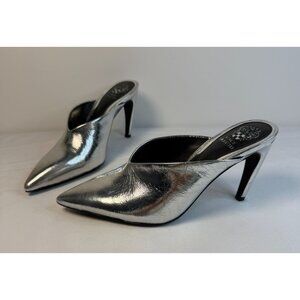Vince Camuto Bridget Women's Size 5 Mule SIlver Leather High Heel Pointed Classy